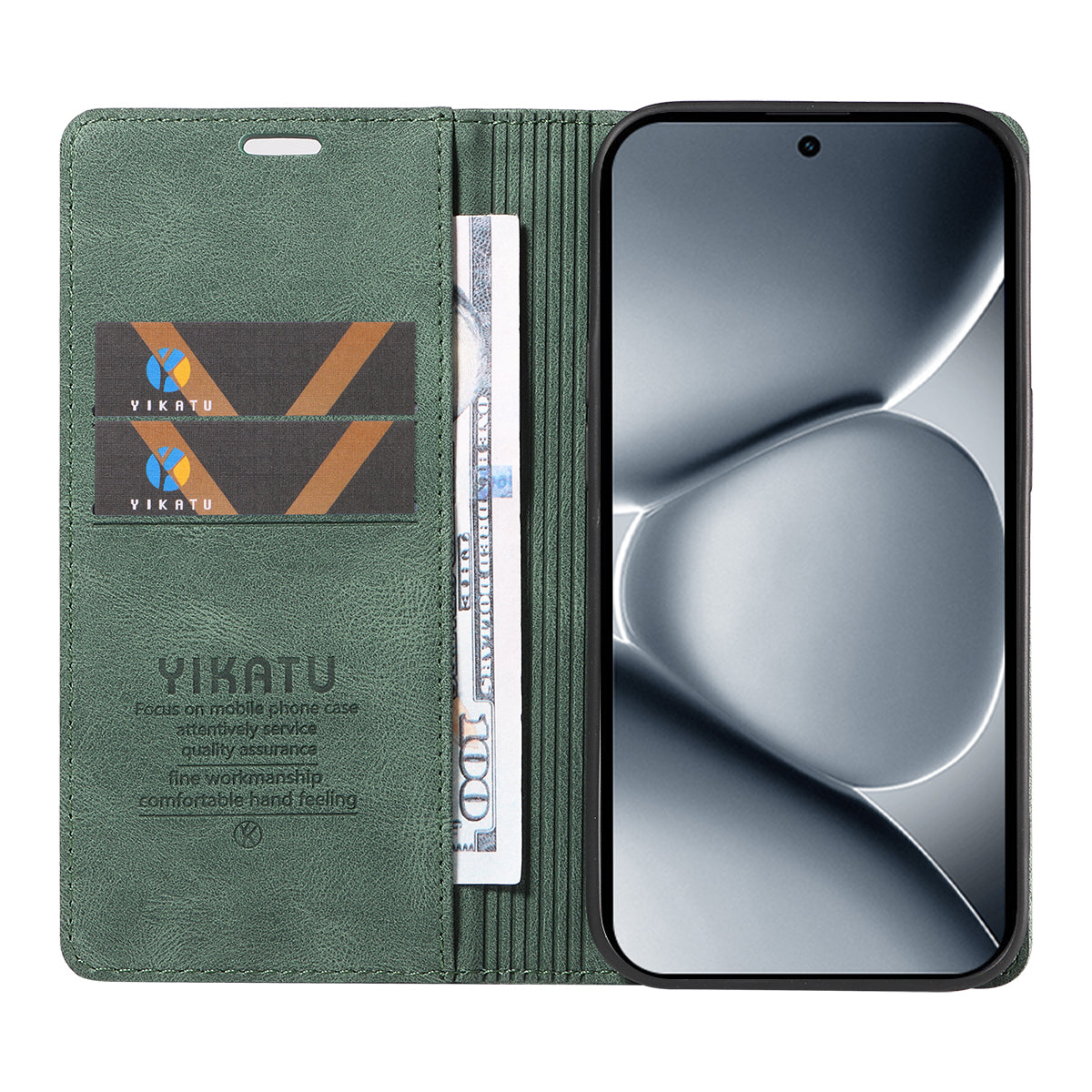 For Xiaomi Poco M8 Pro 5G / Redmi Note 15 Pro+ 5G (Global) Leather Cover YIKATU YK-004 Skin-Touch Wallet Phone Cases - Green
