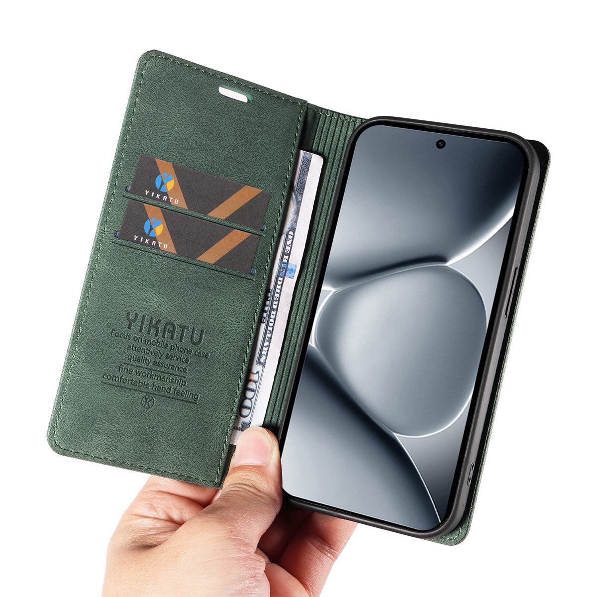 For Xiaomi Poco M8 Pro 5G / Redmi Note 15 Pro+ 5G (Global) Leather Cover YIKATU YK-004 Skin-Touch Wallet Phone Cases - Green