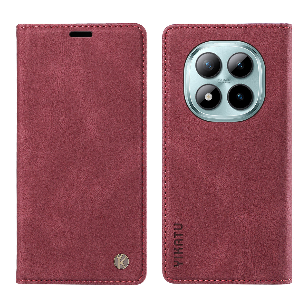 For Xiaomi Poco M8 Pro 5G / Redmi Note 15 Pro+ 5G (Global) Leather Cover YIKATU YK-004 Skin-Touch Wallet Phone Cases - Wine Red