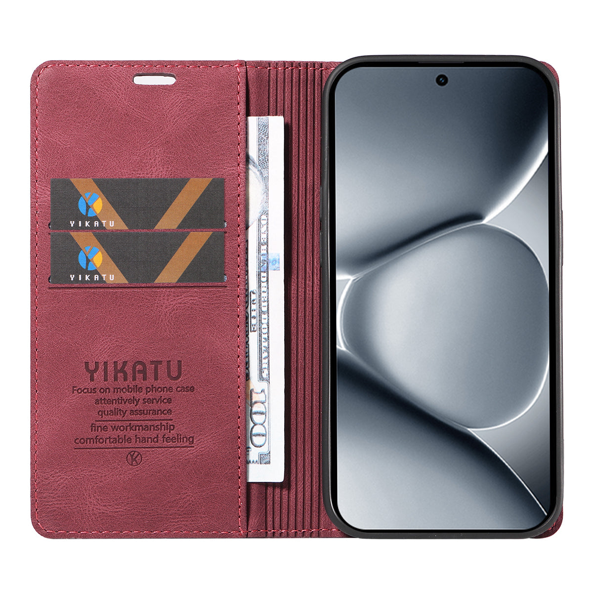 For Xiaomi Poco M8 Pro 5G / Redmi Note 15 Pro+ 5G (Global) Leather Cover YIKATU YK-004 Skin-Touch Wallet Phone Cases - Wine Red