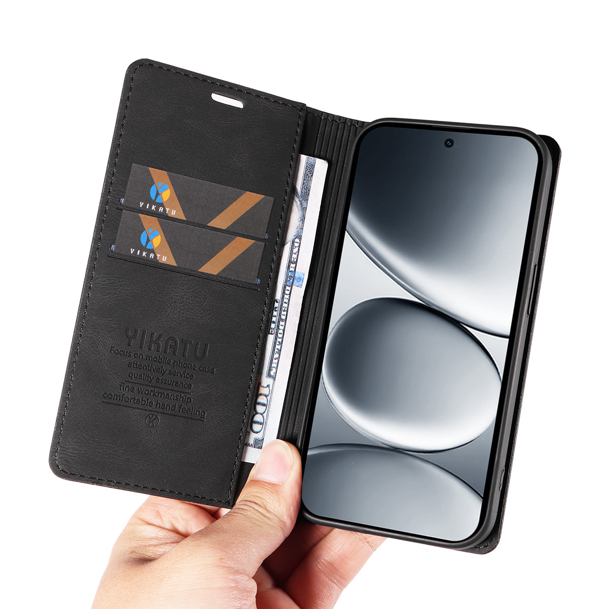 For Xiaomi Redmi Note 15 Pro 5G (Global) Leather Cover YIKATU YK-004 Skin-Touch Wallet Phone Cases - Black