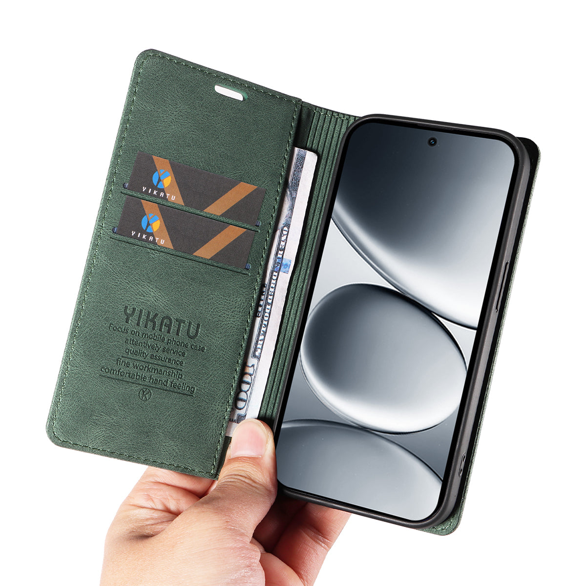For Xiaomi Redmi Note 15 Pro 5G (Global) Leather Cover YIKATU YK-004 Skin-Touch Wallet Phone Cases - Green