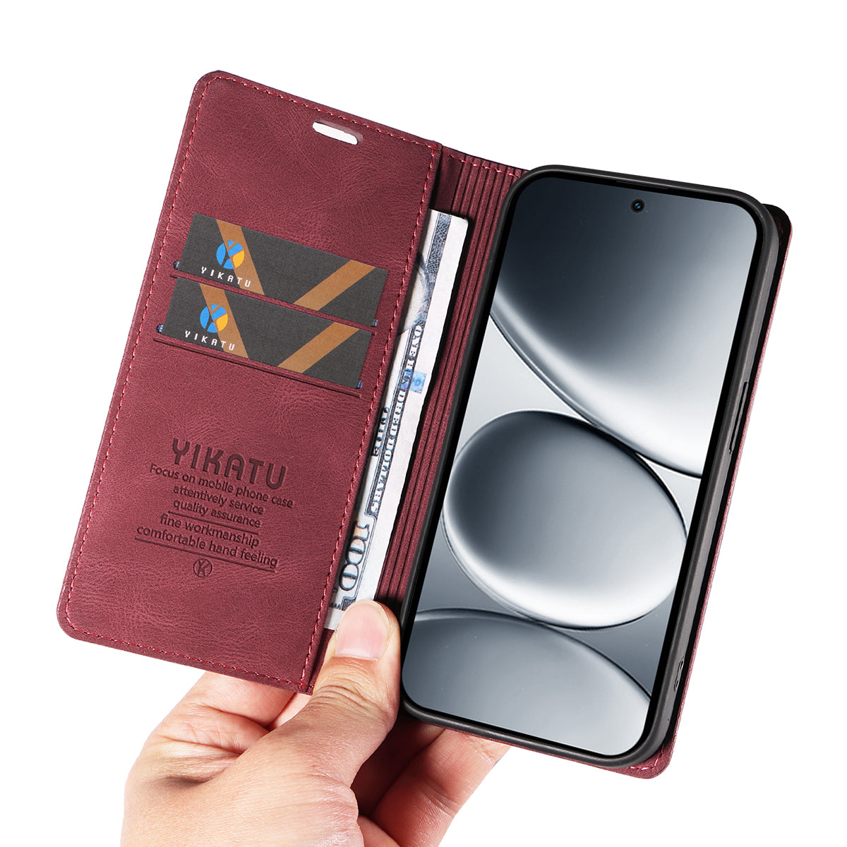 For Xiaomi Redmi Note 15 Pro 5G (Global) Leather Cover YIKATU YK-004 Skin-Touch Wallet Phone Cases - Wine Red