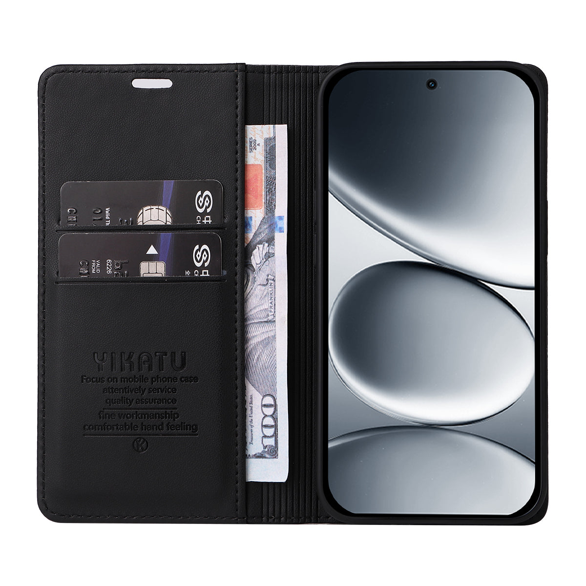 For Xiaomi Redmi Note 15 Pro 5G (Global) Phone Cases YIKATU Magnetic Closure PU Leather Mobile Cover - Black