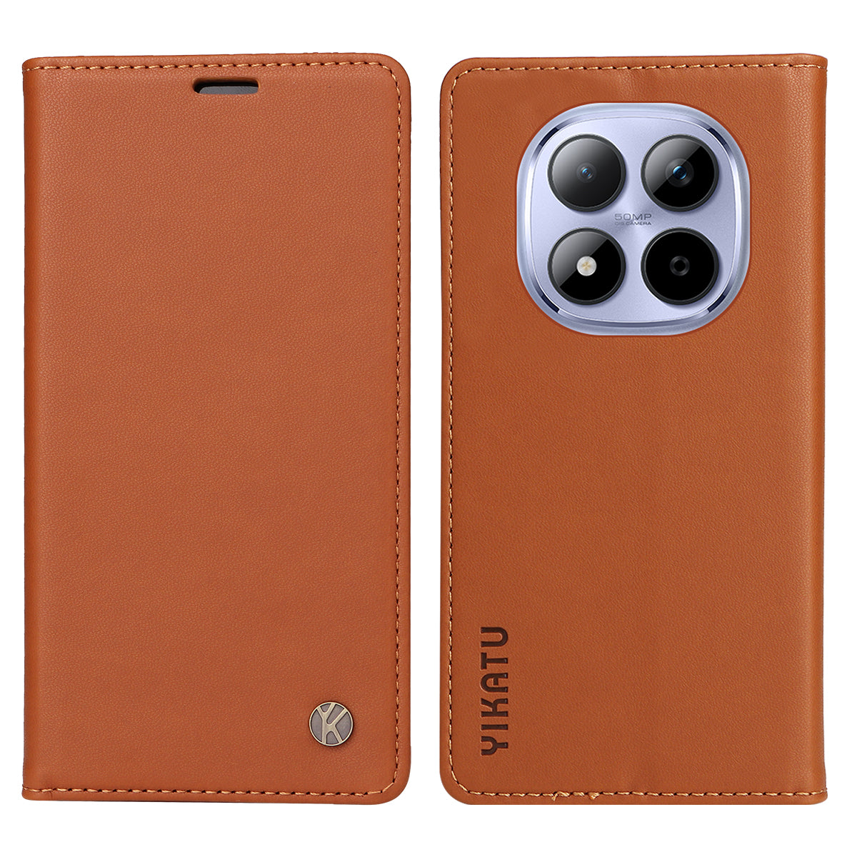 For Xiaomi Redmi Note 15 Pro 5G (Global) Phone Cases YIKATU Magnetic Closure PU Leather Mobile Cover - Brown