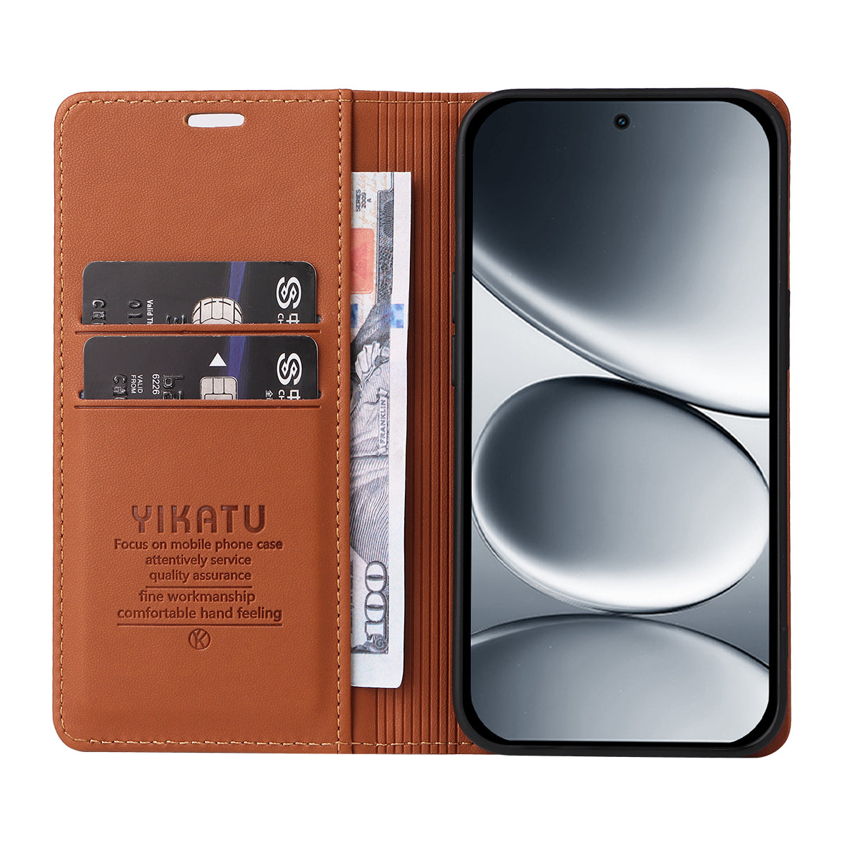 For Xiaomi Redmi Note 15 Pro 5G (Global) Phone Cases YIKATU Magnetic Closure PU Leather Mobile Cover - Brown