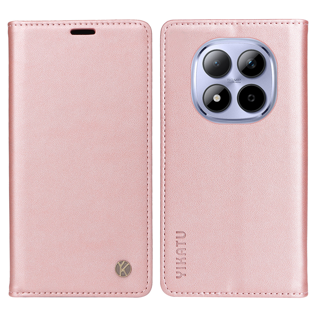 For Xiaomi Redmi Note 15 Pro 5G (Global) Phone Cases YIKATU Magnetic Closure PU Leather Mobile Cover -  Rose Gold
