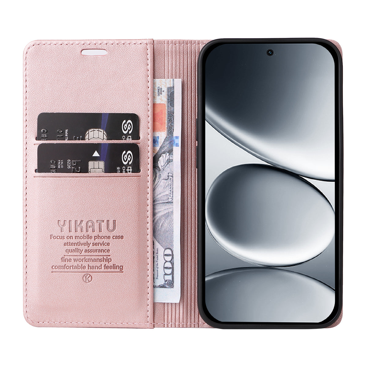 For Xiaomi Redmi Note 15 Pro 5G (Global) Phone Cases YIKATU Magnetic Closure PU Leather Mobile Cover -  Rose Gold