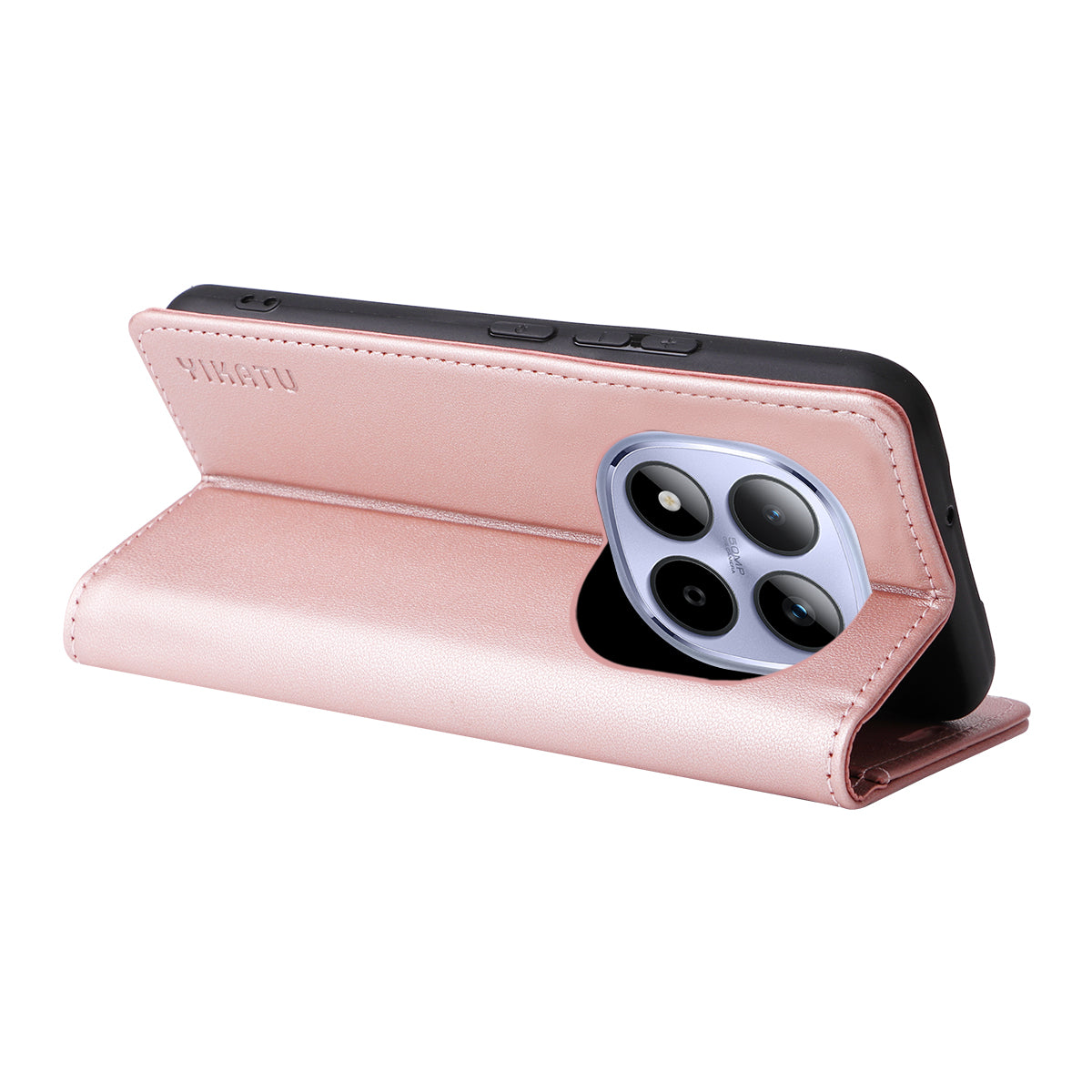 For Xiaomi Redmi Note 15 Pro 5G (Global) Phone Cases YIKATU Magnetic Closure PU Leather Mobile Cover -  Rose Gold