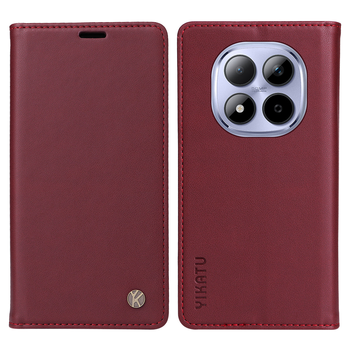For Xiaomi Redmi Note 15 Pro 5G (Global) Phone Cases YIKATU Magnetic Closure PU Leather Mobile Cover - Wine Red