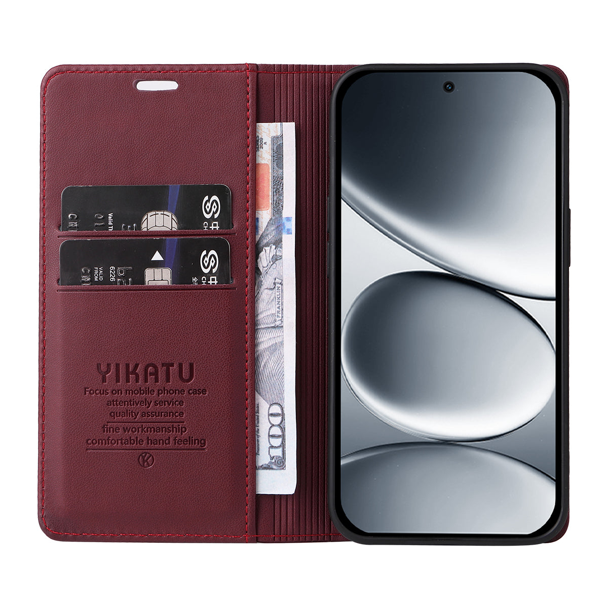 For Xiaomi Redmi Note 15 Pro 5G (Global) Phone Cases YIKATU Magnetic Closure PU Leather Mobile Cover - Wine Red