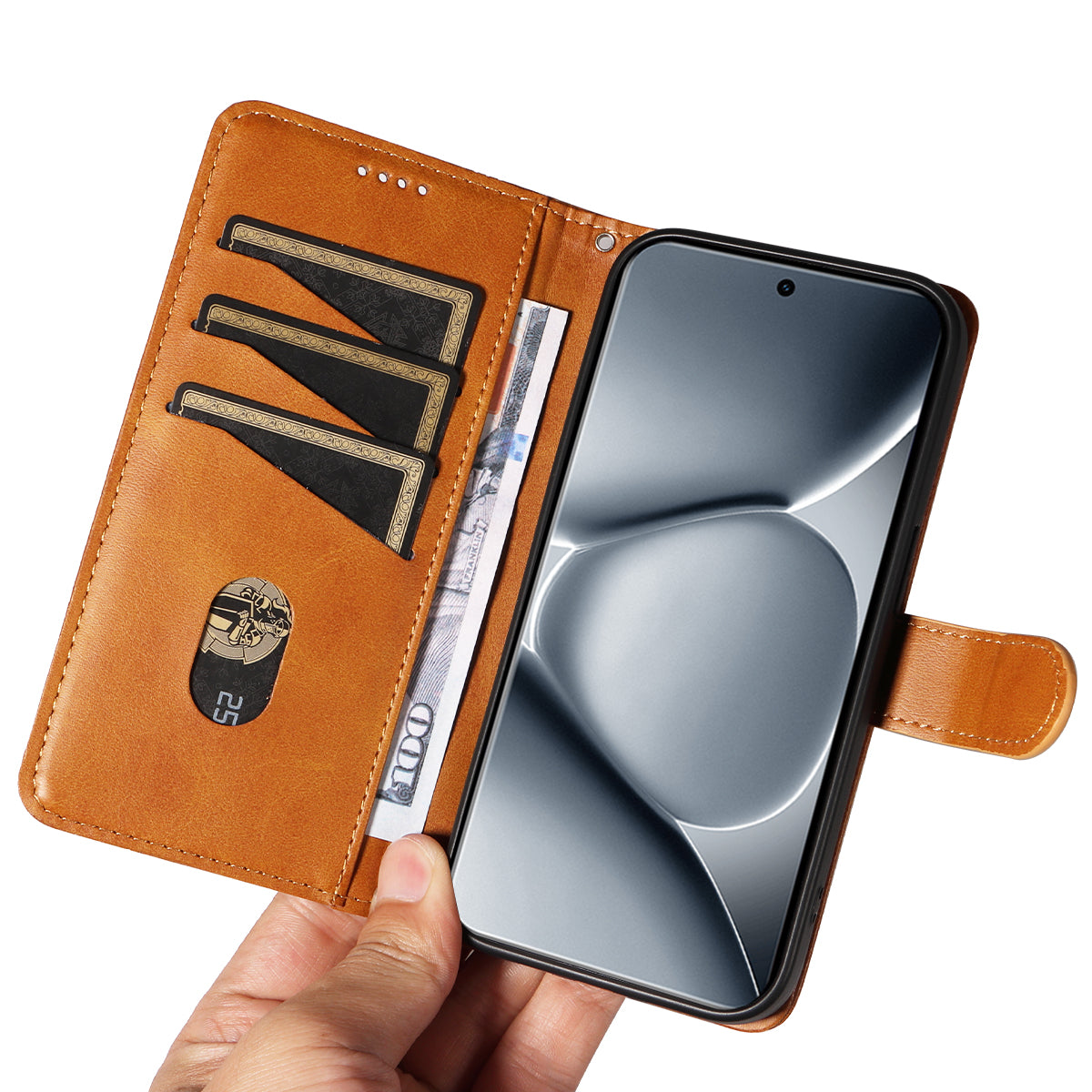 For Xiaomi Poco M8 Pro 5G / Redmi Note 15 Pro+ 5G (Global) Wallet Case T-Shape Lines Leather Phone Cover Stand - Brown