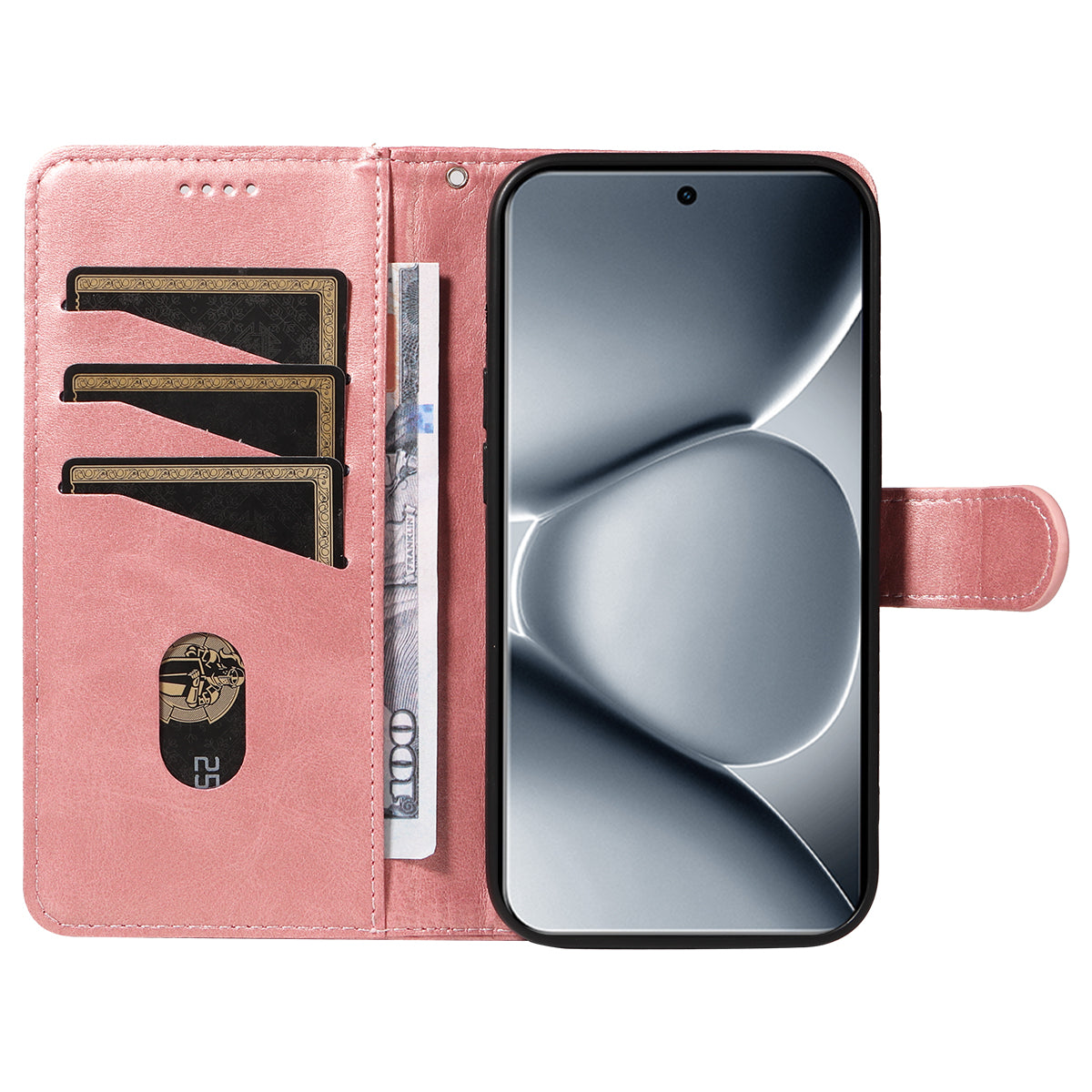For Xiaomi Poco M8 Pro 5G / Redmi Note 15 Pro+ 5G (Global) Wallet Case T-Shape Lines Leather Phone Cover Stand - Rose Gold