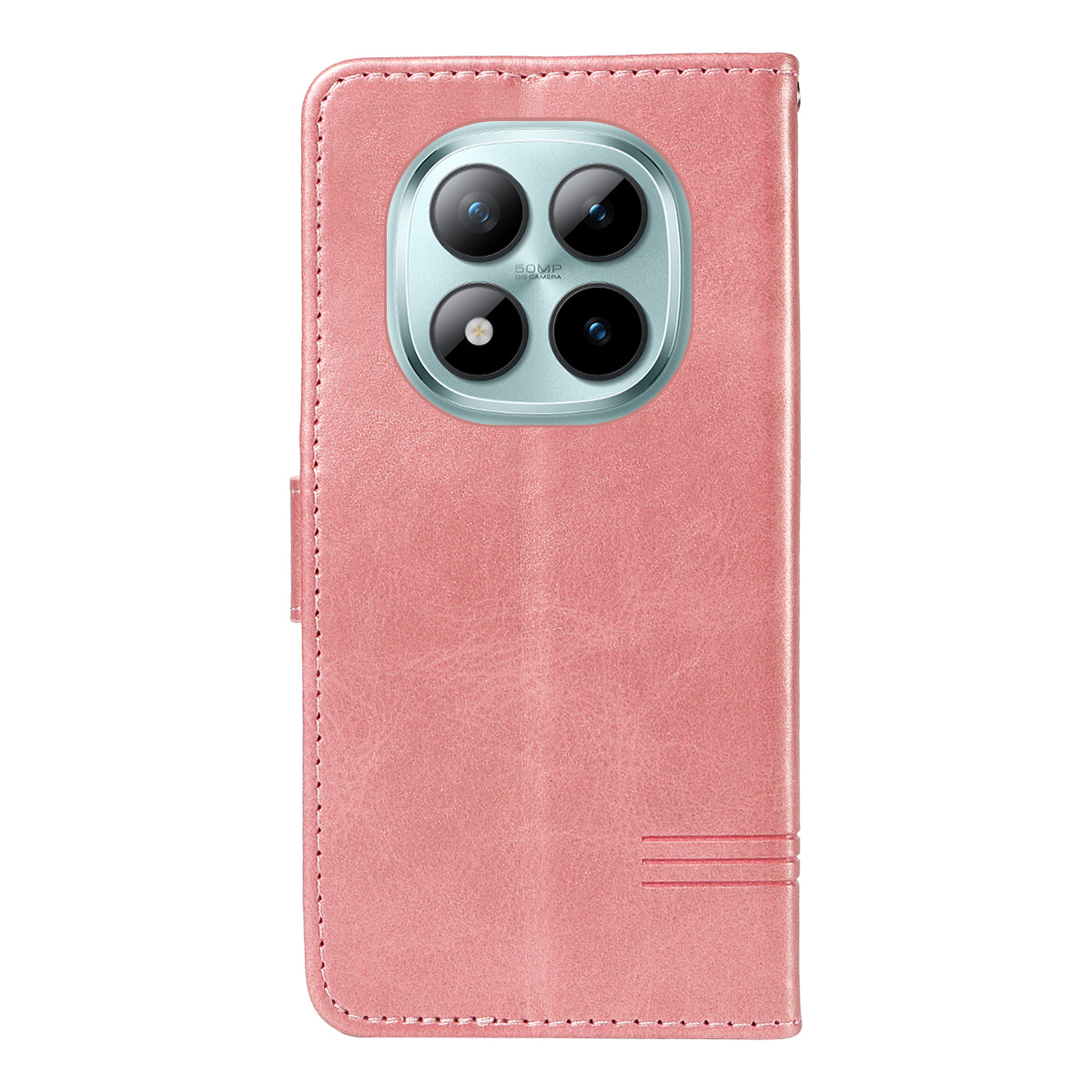 For Xiaomi Poco M8 Pro 5G / Redmi Note 15 Pro+ 5G (Global) Wallet Case T-Shape Lines Leather Phone Cover Stand - Rose Gold