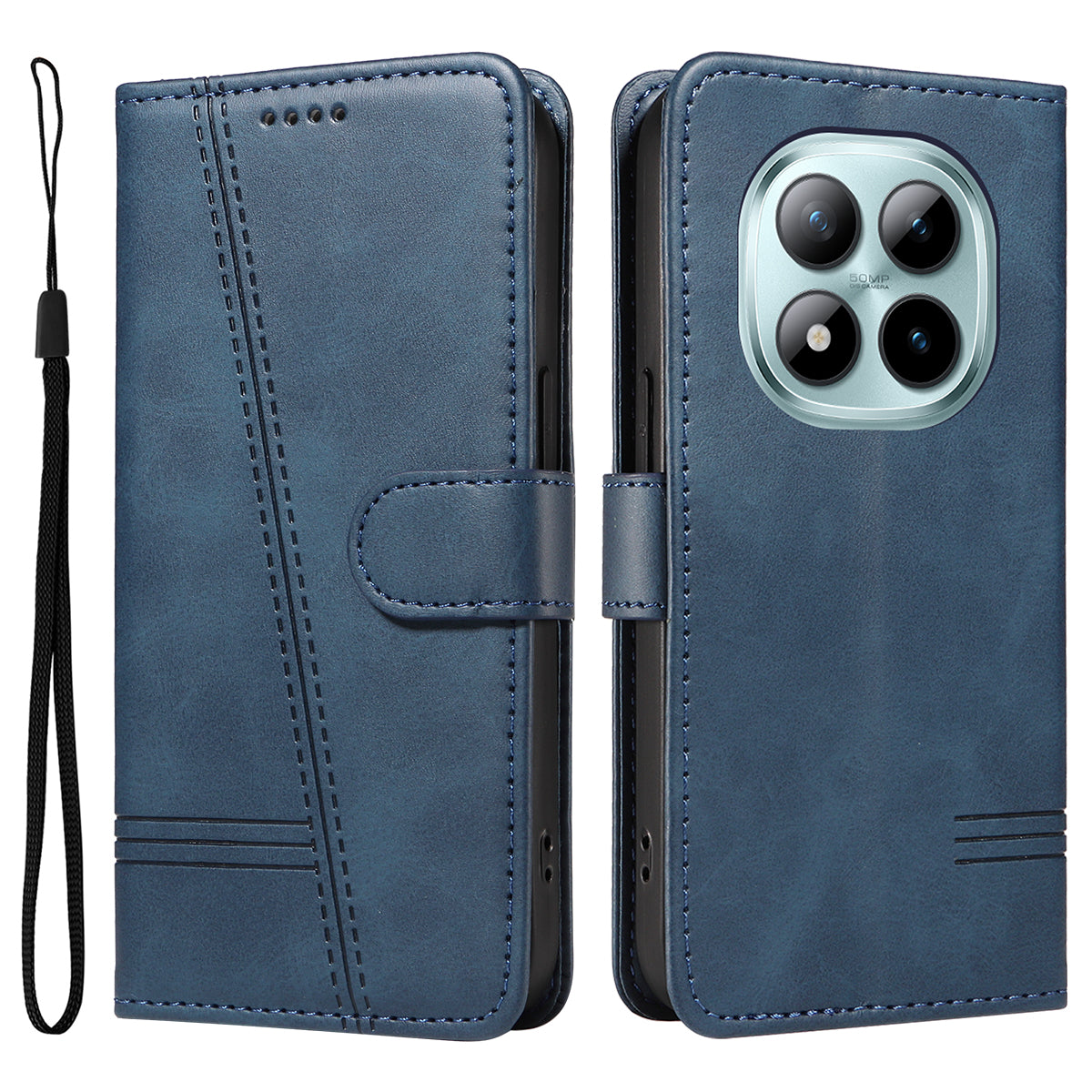 For Xiaomi Poco M8 Pro 5G / Redmi Note 15 Pro+ 5G (Global) Wallet Case T-Shape Lines Leather Phone Cover Stand - Blue