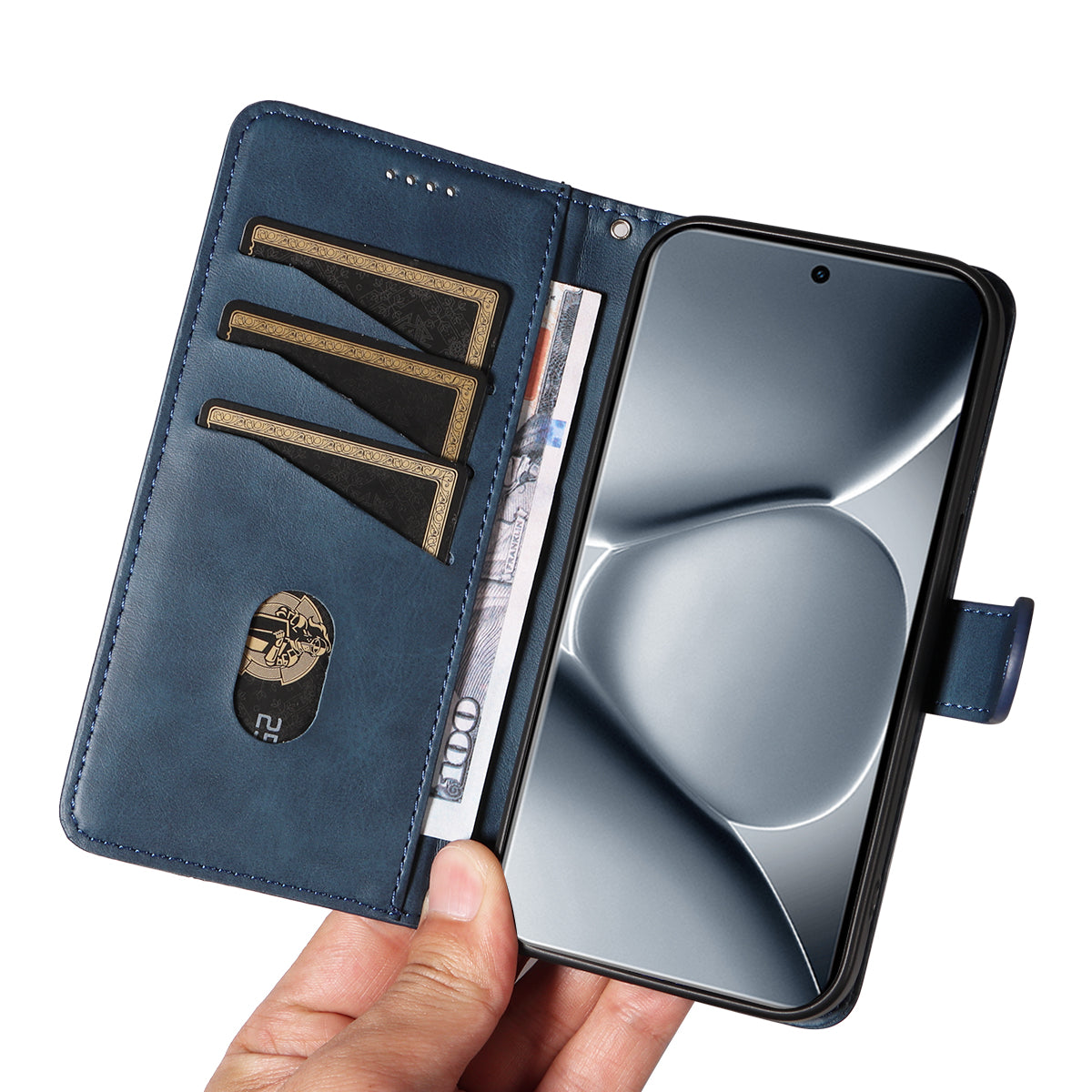 For Xiaomi Poco M8 Pro 5G / Redmi Note 15 Pro+ 5G (Global) Wallet Case T-Shape Lines Leather Phone Cover Stand - Blue