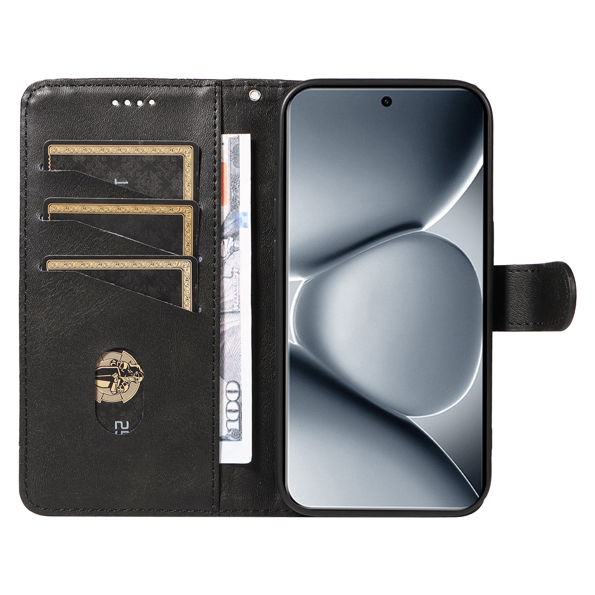 For Xiaomi Poco M8 Pro 5G / Redmi Note 15 Pro+ 5G (Global) Wallet Case T-Shape Lines Leather Phone Cover Stand -  Black