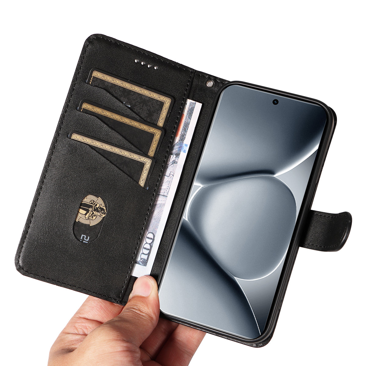 For Xiaomi Poco M8 Pro 5G / Redmi Note 15 Pro+ 5G (Global) Wallet Case T-Shape Lines Leather Phone Cover Stand -  Black