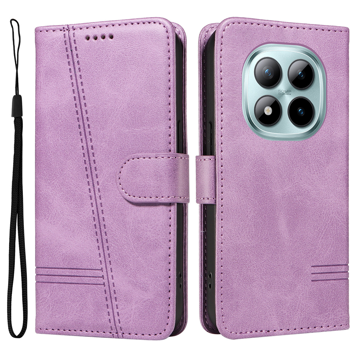 For Xiaomi Poco M8 Pro 5G / Redmi Note 15 Pro+ 5G (Global) Wallet Case T-Shape Lines Leather Phone Cover Stand -  Light Purple