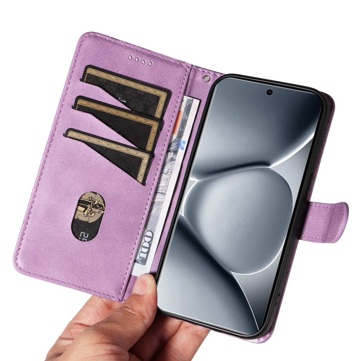 For Xiaomi Poco M8 Pro 5G / Redmi Note 15 Pro+ 5G (Global) Wallet Case T-Shape Lines Leather Phone Cover Stand -  Light Purple