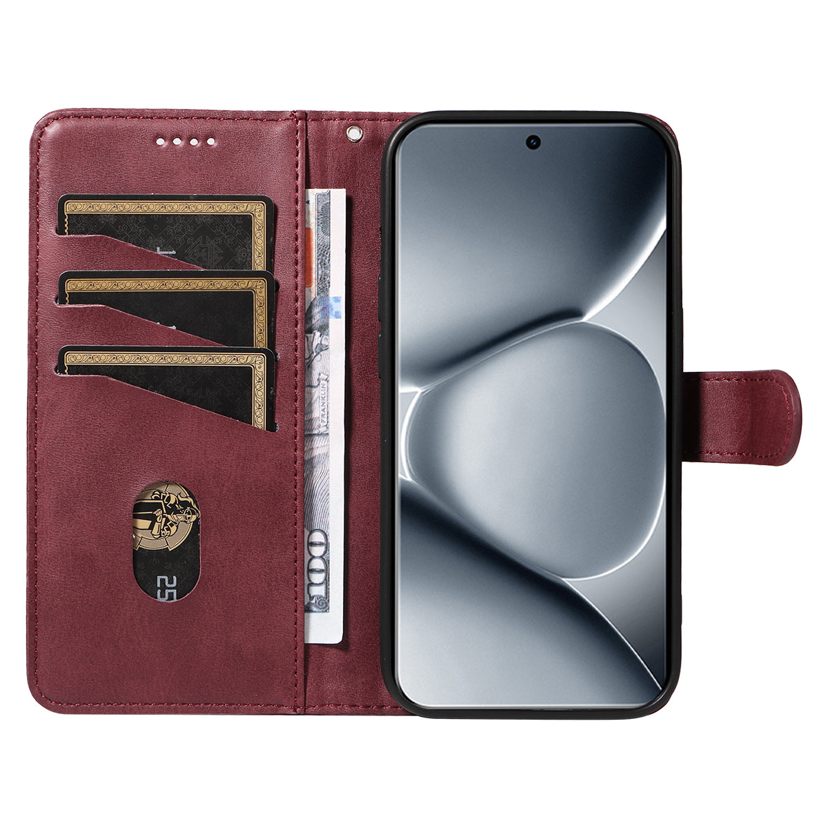 For Xiaomi Poco M8 Pro 5G / Redmi Note 15 Pro+ 5G (Global) Wallet Case T-Shape Lines Leather Phone Cover Stand - Wine Red