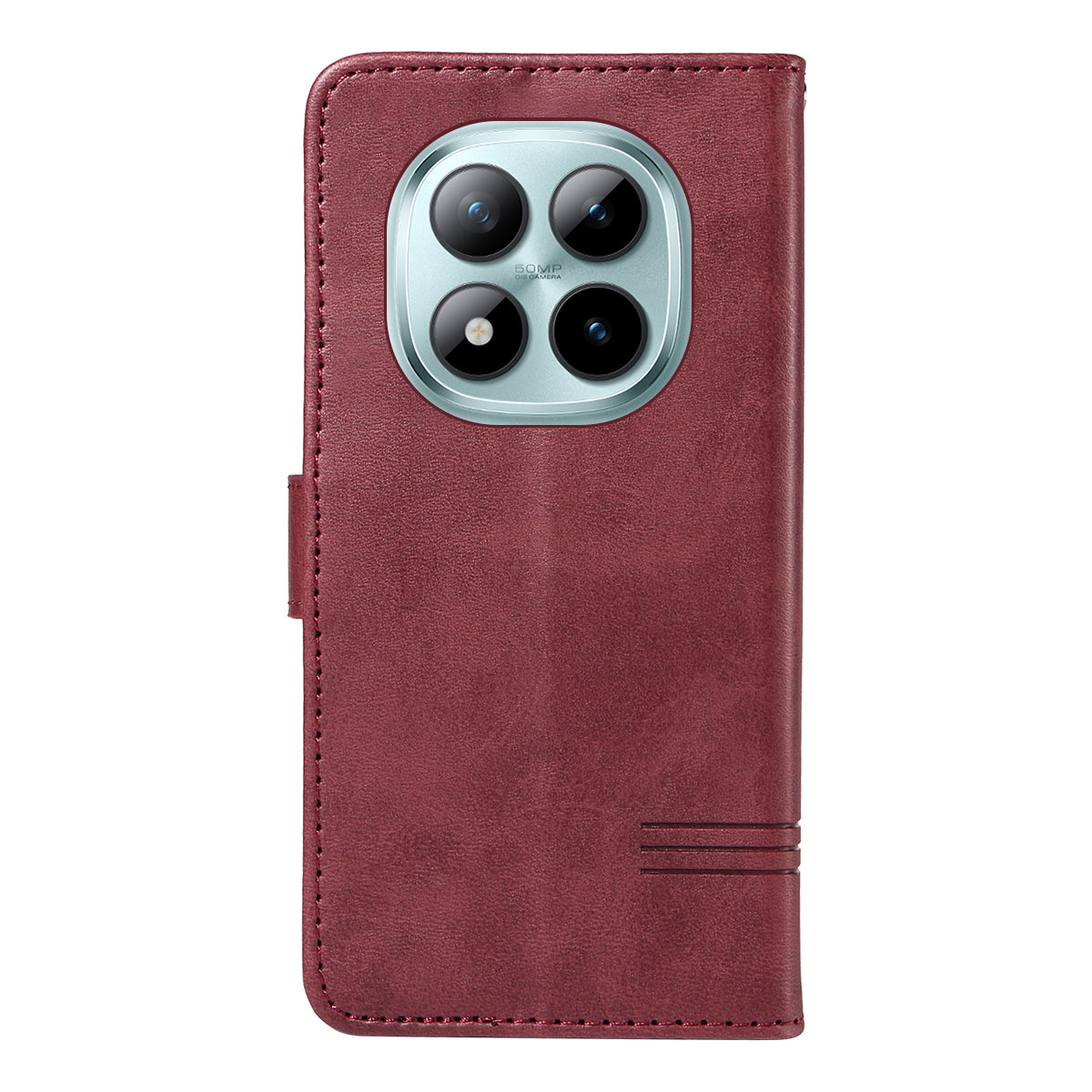 For Xiaomi Poco M8 Pro 5G / Redmi Note 15 Pro+ 5G (Global) Wallet Case T-Shape Lines Leather Phone Cover Stand - Wine Red