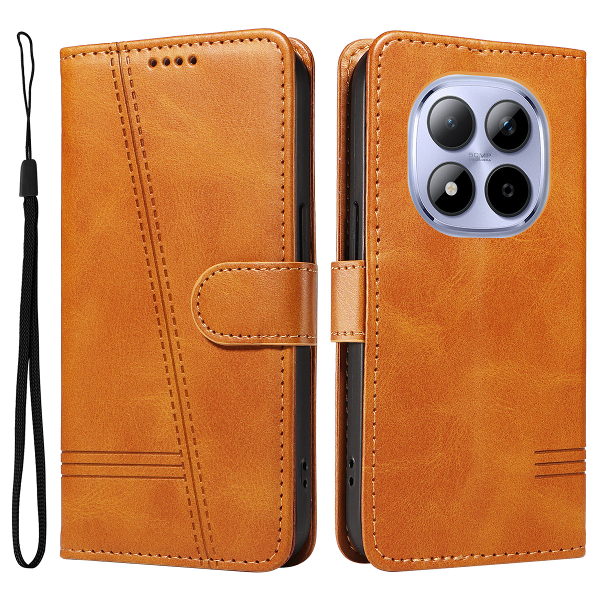 For Xiaomi Redmi Note 15 Pro 5G (Global) Wallet Case T-Shape Lines Leather Phone Cover Stand - Brown