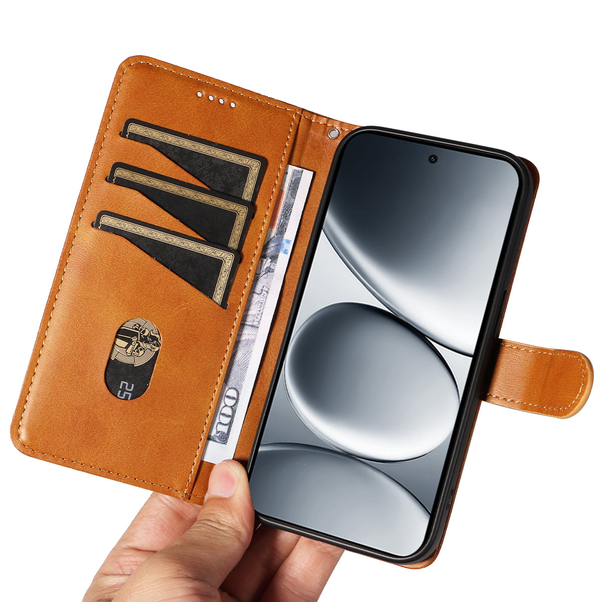 For Xiaomi Redmi Note 15 Pro 5G (Global) Wallet Case T-Shape Lines Leather Phone Cover Stand - Brown