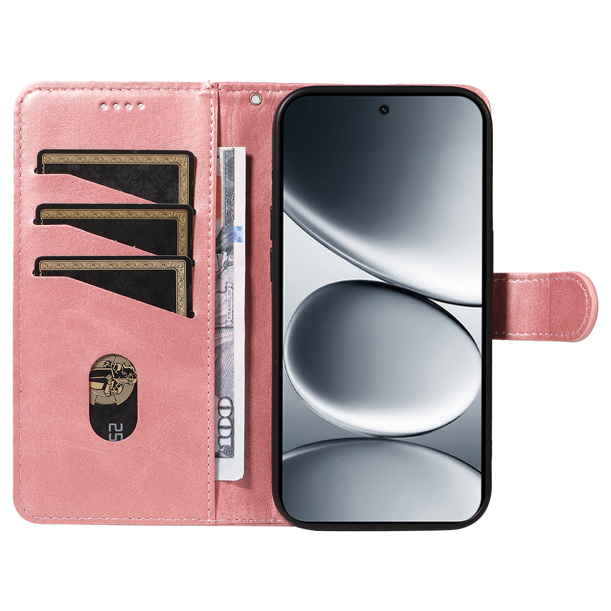 For Xiaomi Redmi Note 15 Pro 5G (Global) Wallet Case T-Shape Lines Leather Phone Cover Stand - Rose Gold