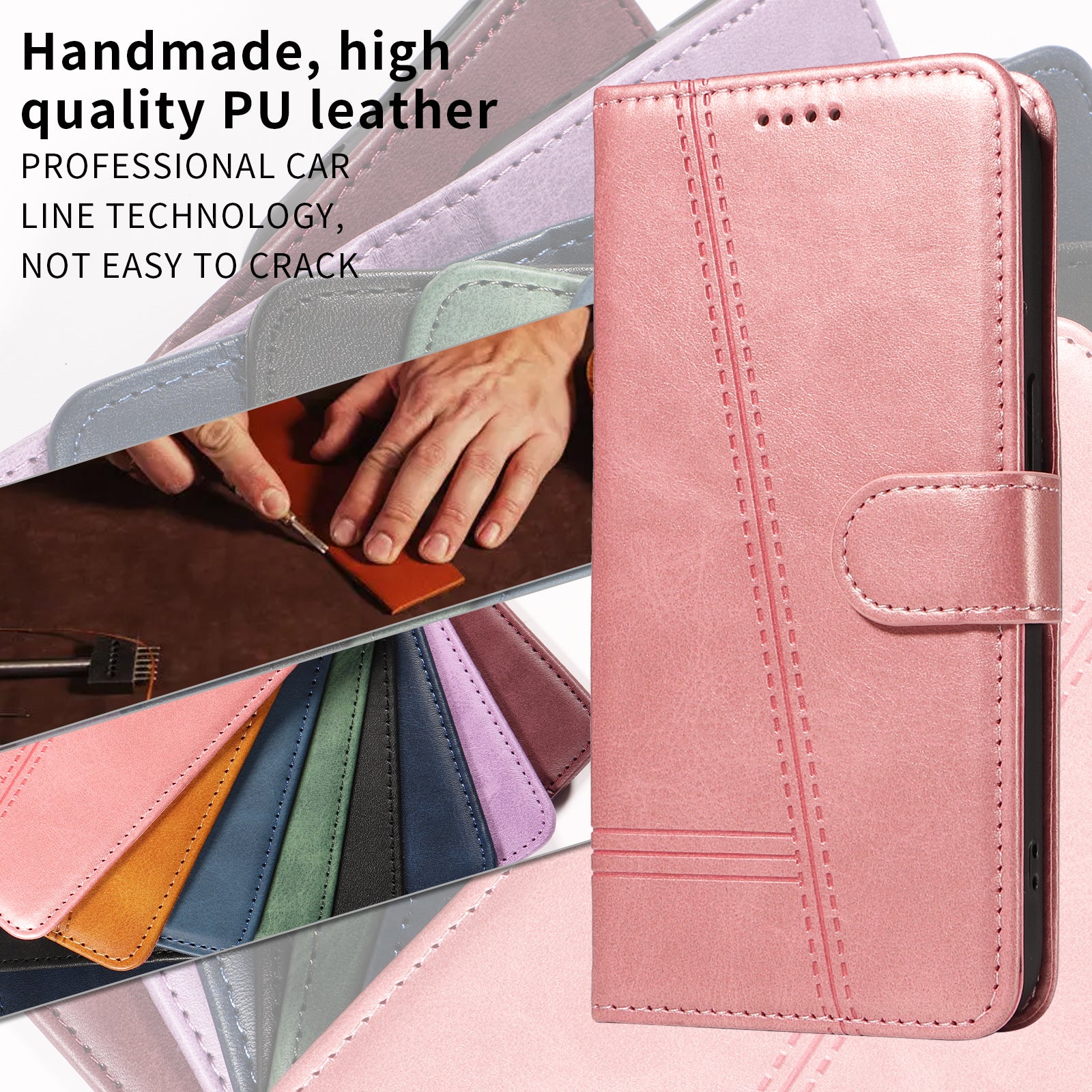For Xiaomi Redmi Note 15 Pro 5G (Global) Wallet Case T-Shape Lines Leather Phone Cover Stand - Rose Gold