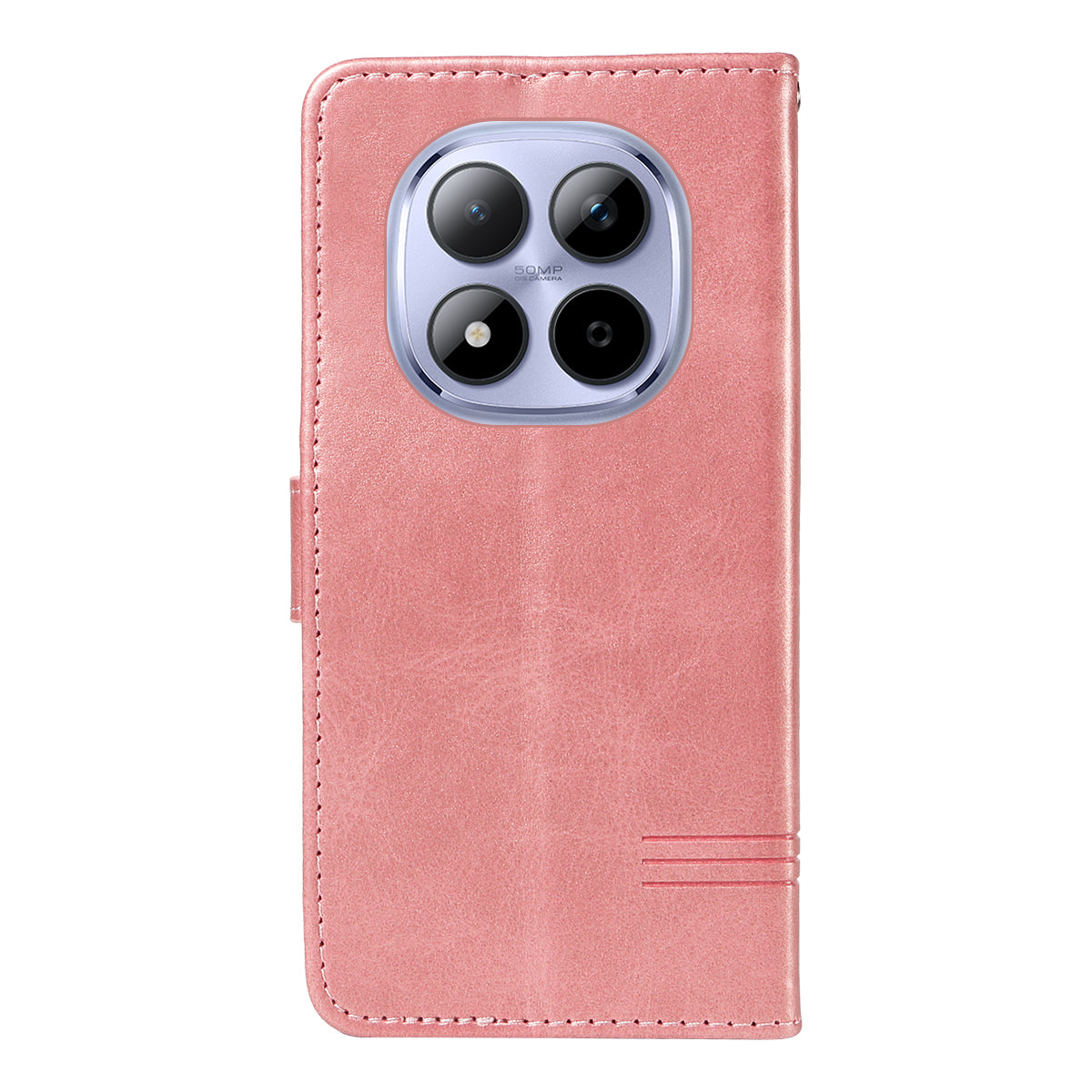 For Xiaomi Redmi Note 15 Pro 5G (Global) Wallet Case T-Shape Lines Leather Phone Cover Stand - Rose Gold