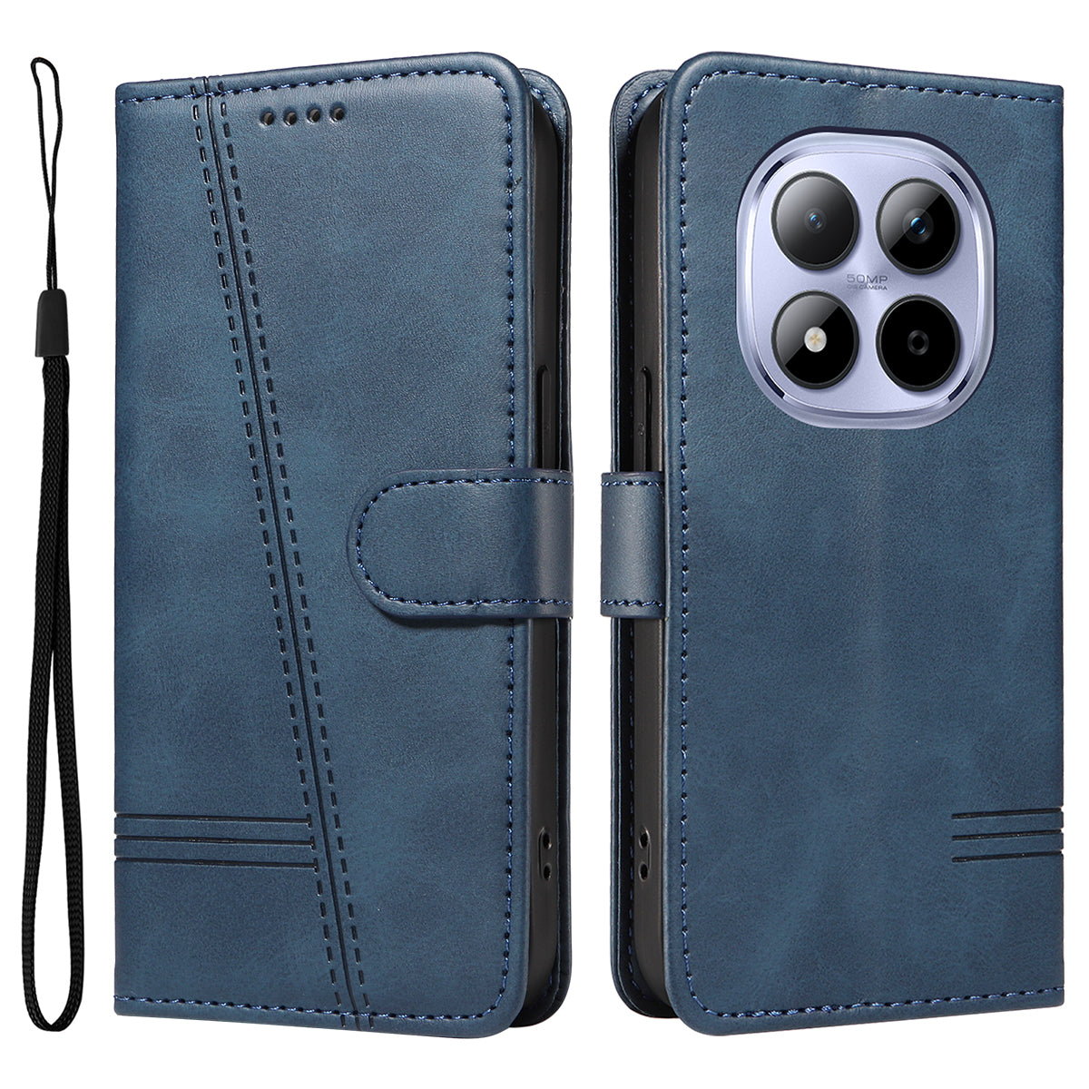 For Xiaomi Redmi Note 15 Pro 5G (Global) Wallet Case T-Shape Lines Leather Phone Cover Stand - Blue
