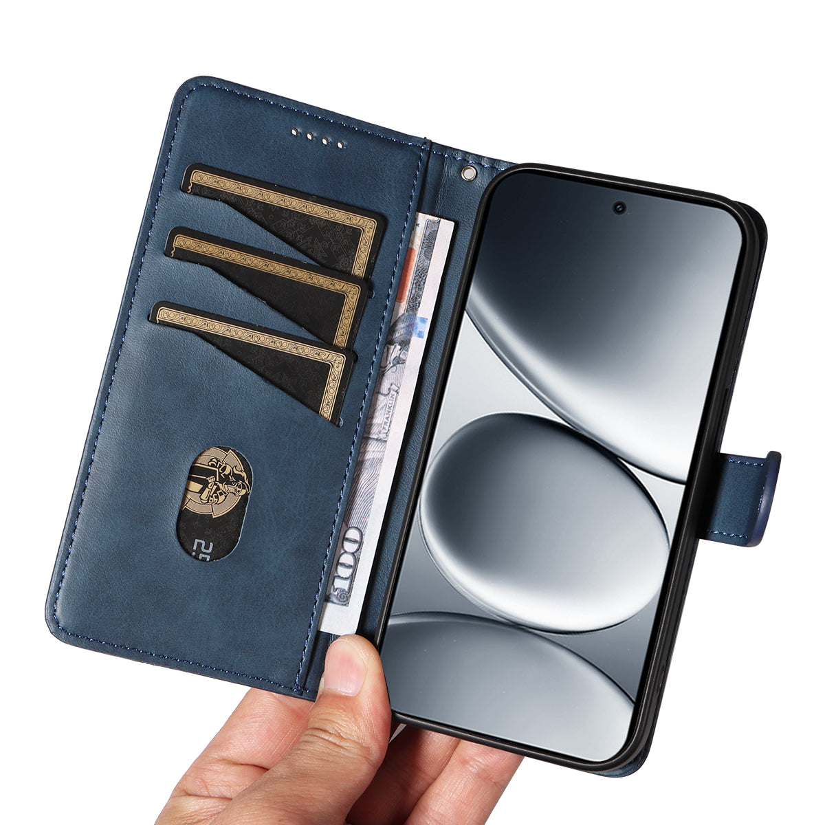 For Xiaomi Redmi Note 15 Pro 5G (Global) Wallet Case T-Shape Lines Leather Phone Cover Stand - Blue