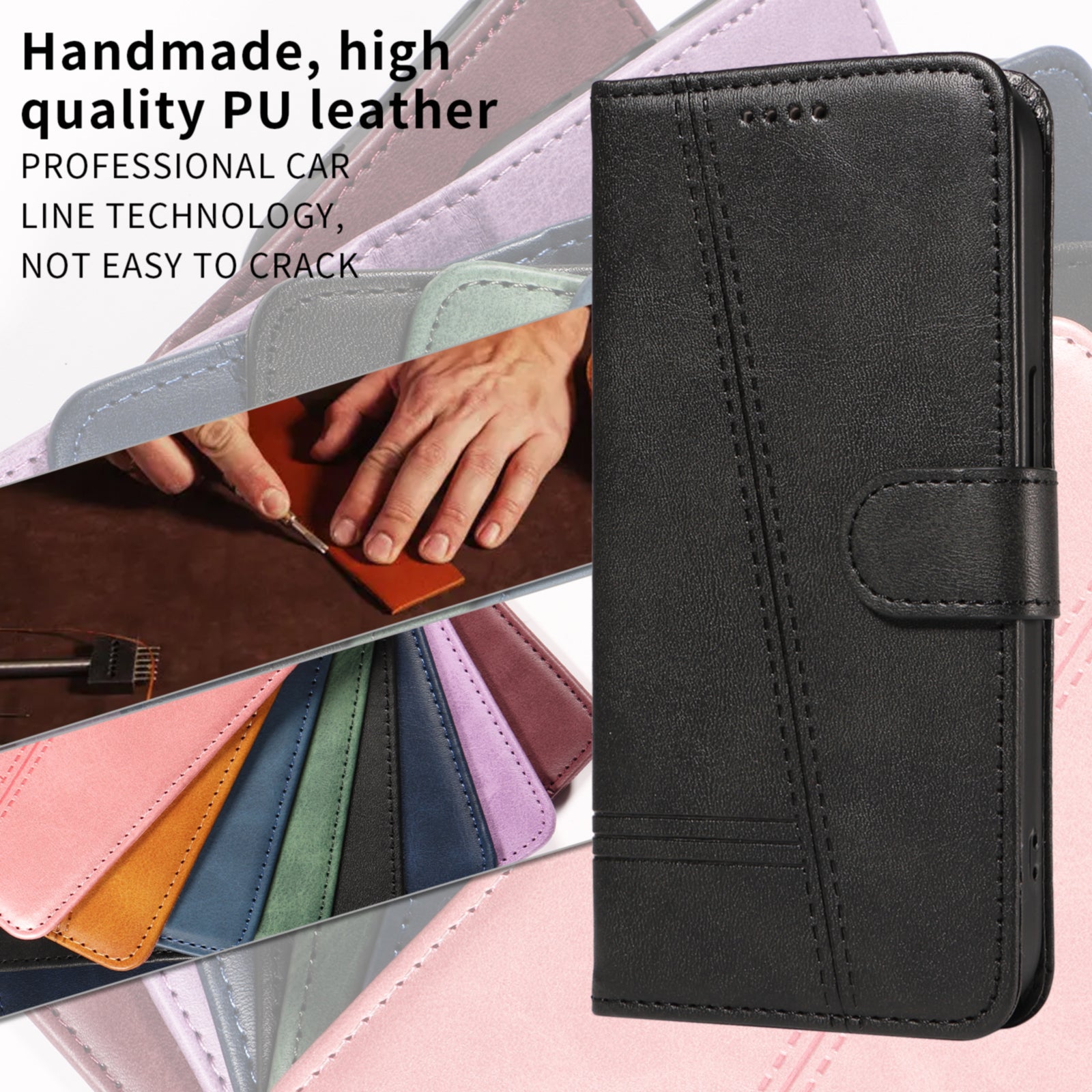 For Xiaomi Redmi Note 15 Pro 5G (Global) Wallet Case T-Shape Lines Leather Phone Cover Stand -  Black