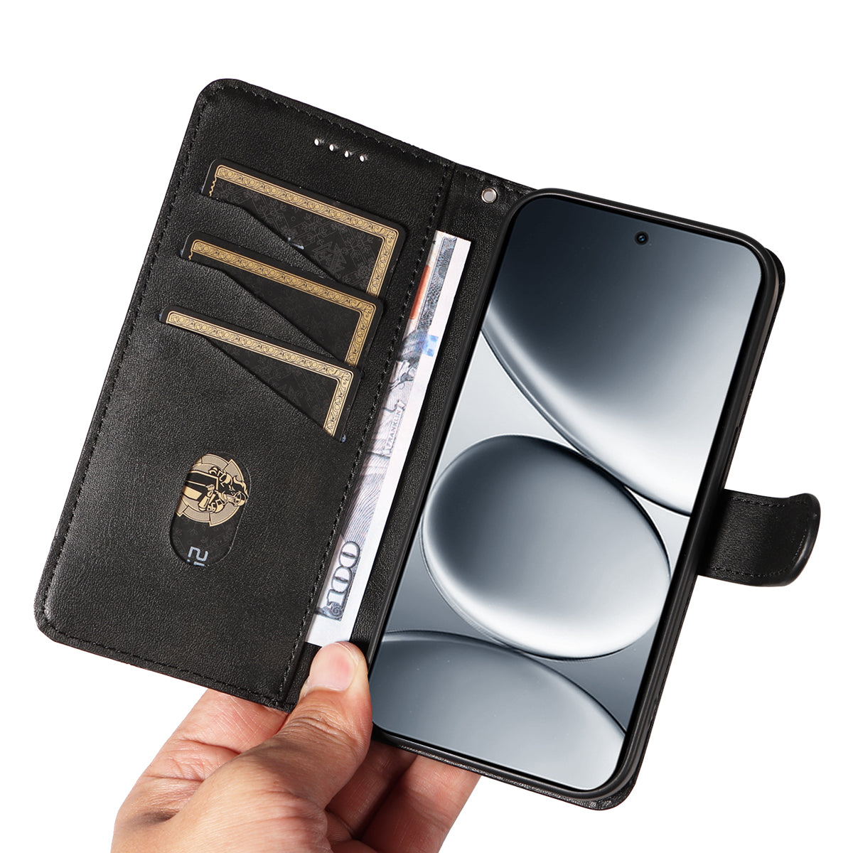 For Xiaomi Redmi Note 15 Pro 5G (Global) Wallet Case T-Shape Lines Leather Phone Cover Stand -  Black