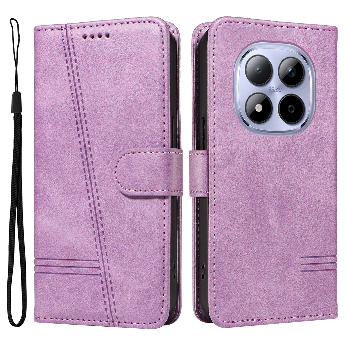 For Xiaomi Redmi Note 15 Pro 5G (Global) Wallet Case T-Shape Lines Leather Phone Cover Stand -  Light Purple