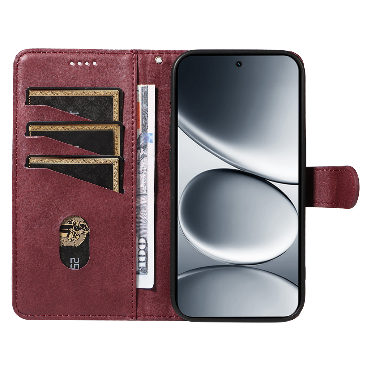 For Xiaomi Redmi Note 15 Pro 5G (Global) Wallet Case T-Shape Lines Leather Phone Cover Stand - Wine Red