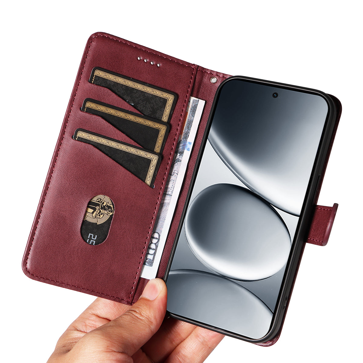 For Xiaomi Redmi Note 15 Pro 5G (Global) Wallet Case T-Shape Lines Leather Phone Cover Stand - Wine Red