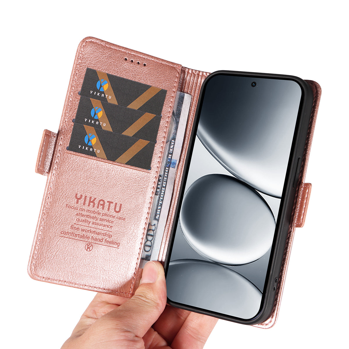 For Xiaomi Redmi Note 15 Pro 5G (Global) Case YIKATU YK-007 Litchi Texture PU Leather Wallet Phone Cover - Rose Gold