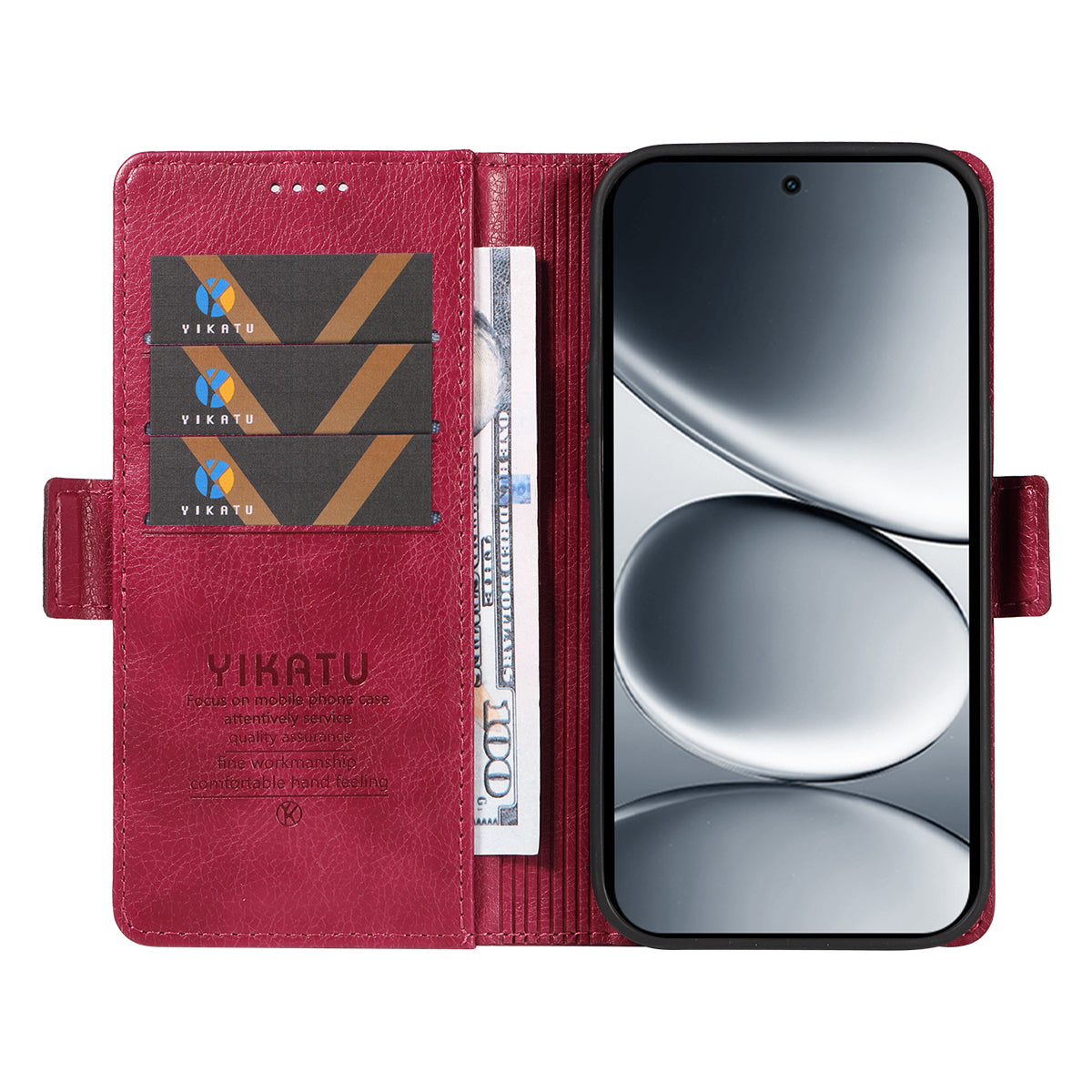 For Xiaomi Redmi Note 15 Pro 5G (Global) Case YIKATU YK-007 Litchi Texture PU Leather Wallet Phone Cover - Wine Red