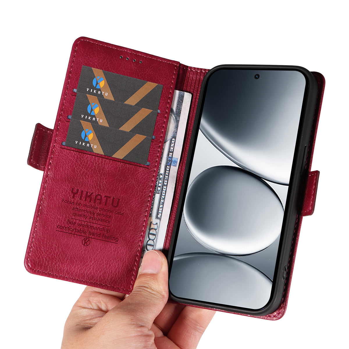 For Xiaomi Redmi Note 15 Pro 5G (Global) Case YIKATU YK-007 Litchi Texture PU Leather Wallet Phone Cover - Wine Red