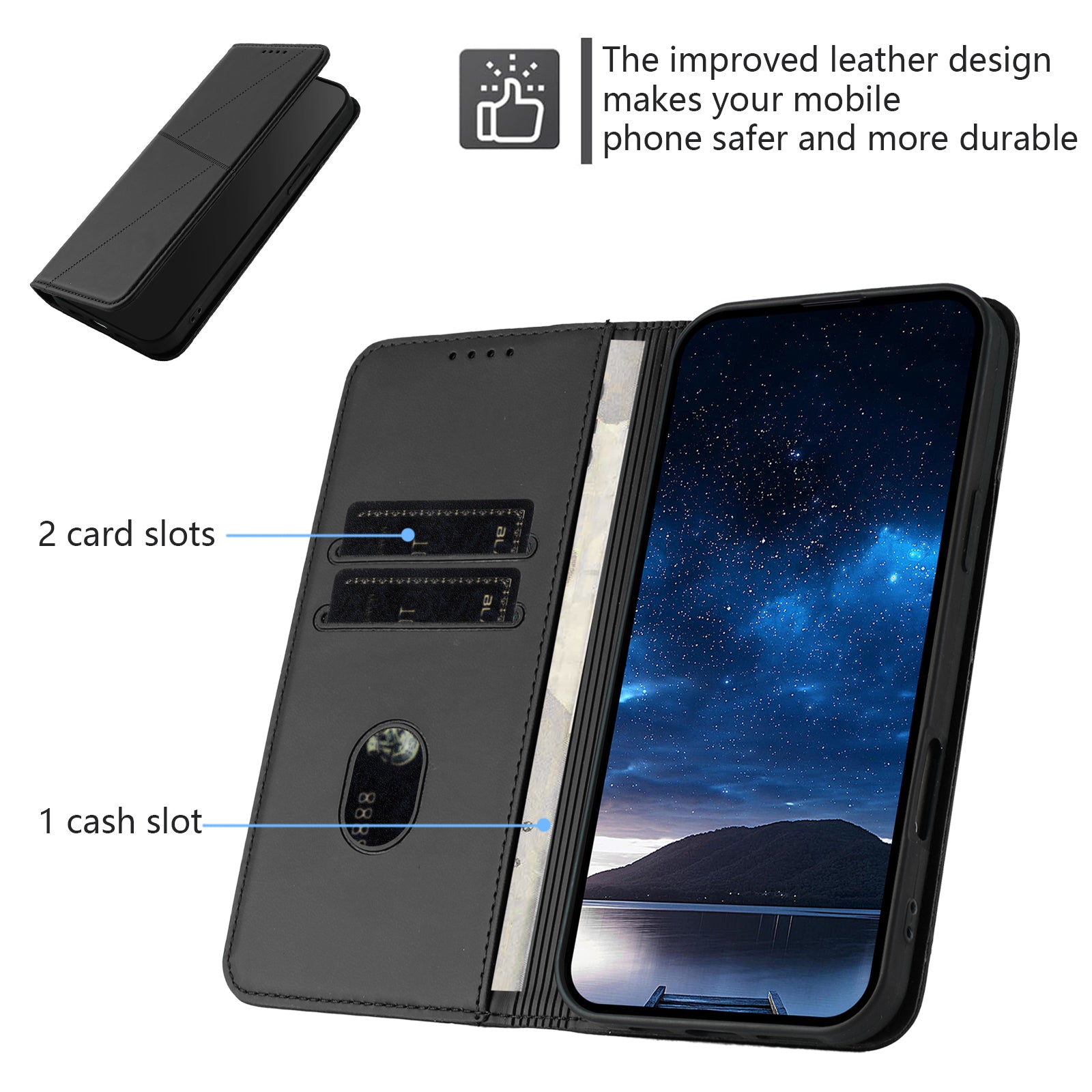 For Xiaomi Poco M8 Pro 5G / Redmi Note 15 Pro+ 5G (Global) Wallet Case Magnetic Closure Leather Flip Phone Cover with Stand - Black