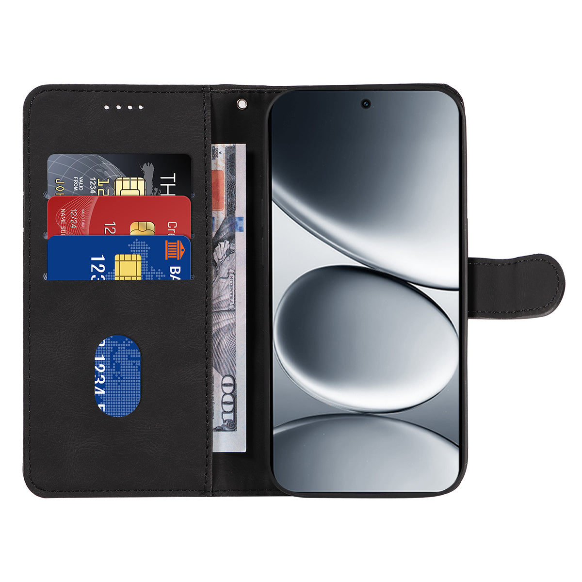 For Xiaomi Redmi Note 15 Pro 5G (Global) Wallet Case Leather Phone Cover Stand with Curved Line Design -  Black