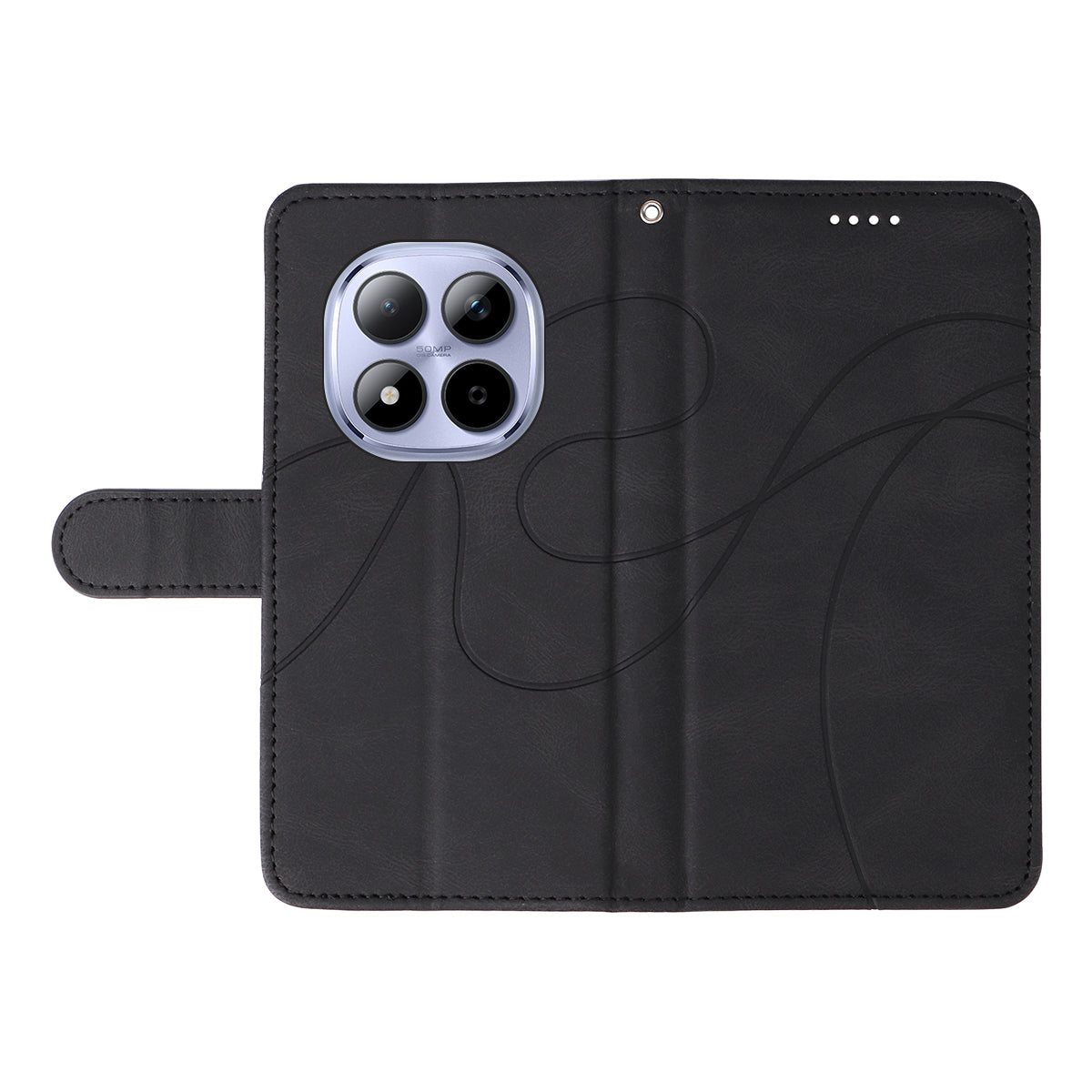For Xiaomi Redmi Note 15 Pro 5G (Global) Wallet Case Leather Phone Cover Stand with Curved Line Design -  Black