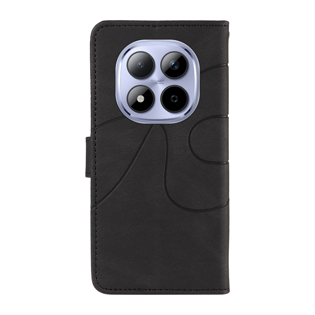 For Xiaomi Redmi Note 15 Pro 5G (Global) Wallet Case Leather Phone Cover Stand with Curved Line Design -  Black