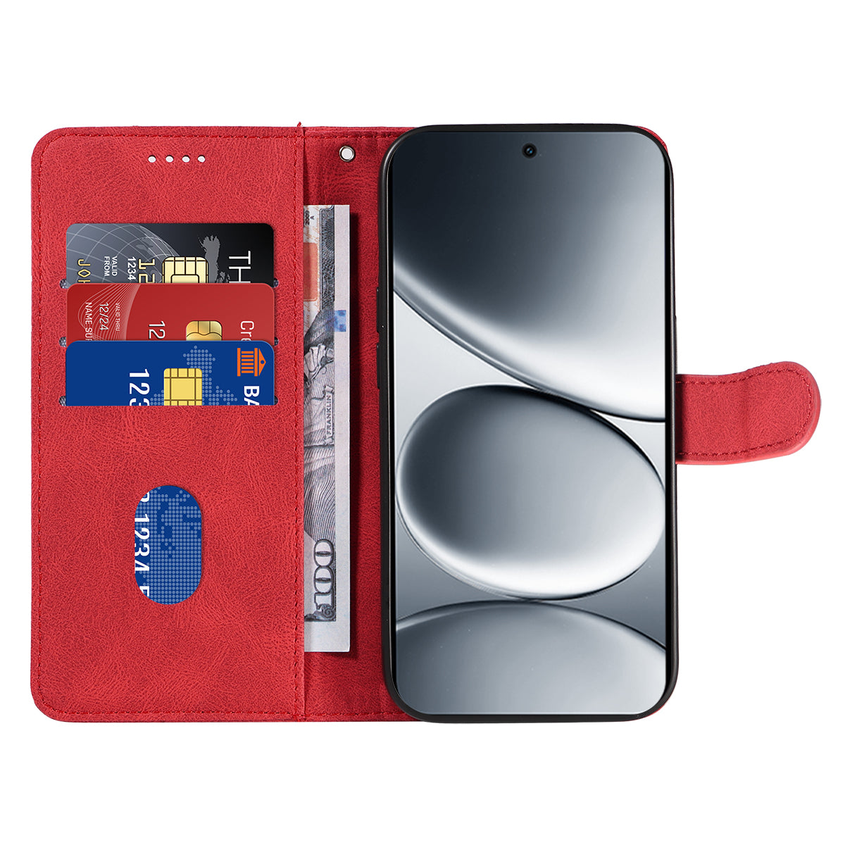 For Xiaomi Redmi Note 15 Pro 5G (Global) Wallet Case Leather Phone Cover Stand with Curved Line Design - Red
