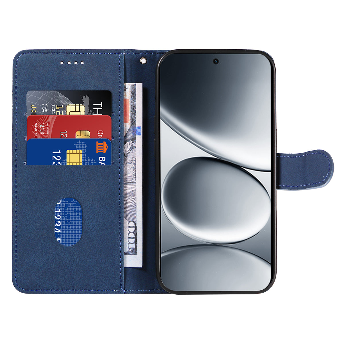 For Xiaomi Redmi Note 15 Pro 5G (Global) Wallet Case Leather Phone Cover Stand with Curved Line Design - Blue