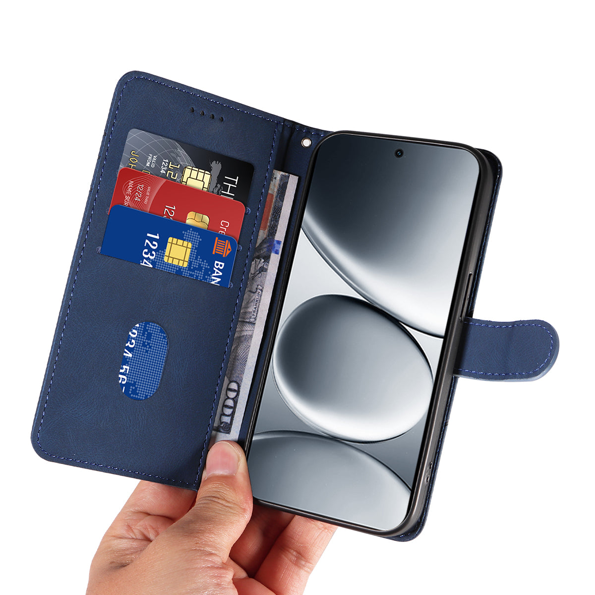 For Xiaomi Redmi Note 15 Pro 5G (Global) Wallet Case Leather Phone Cover Stand with Curved Line Design - Blue