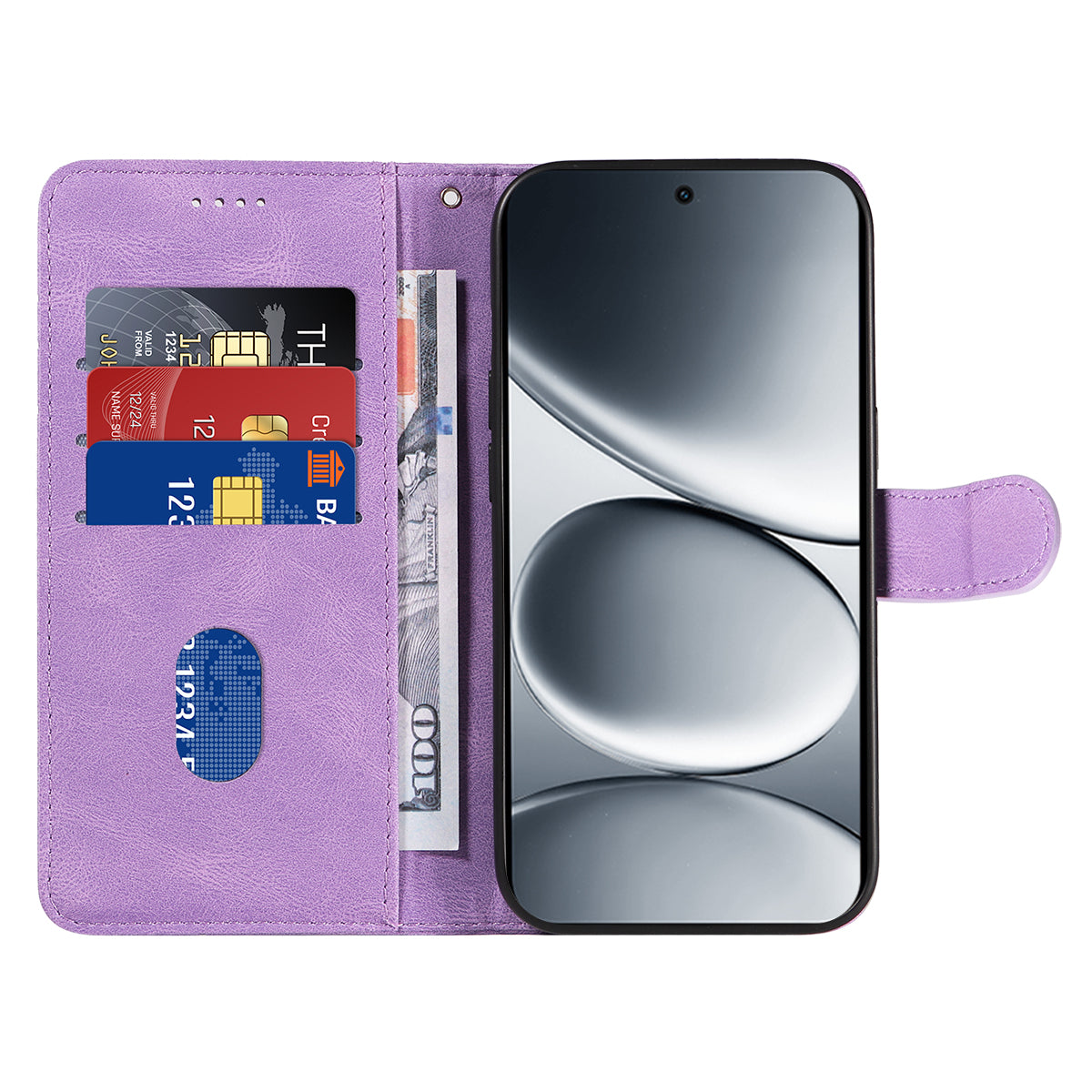 For Xiaomi Redmi Note 15 Pro 5G (Global) Wallet Case Leather Phone Cover Stand with Curved Line Design -  Light Purple