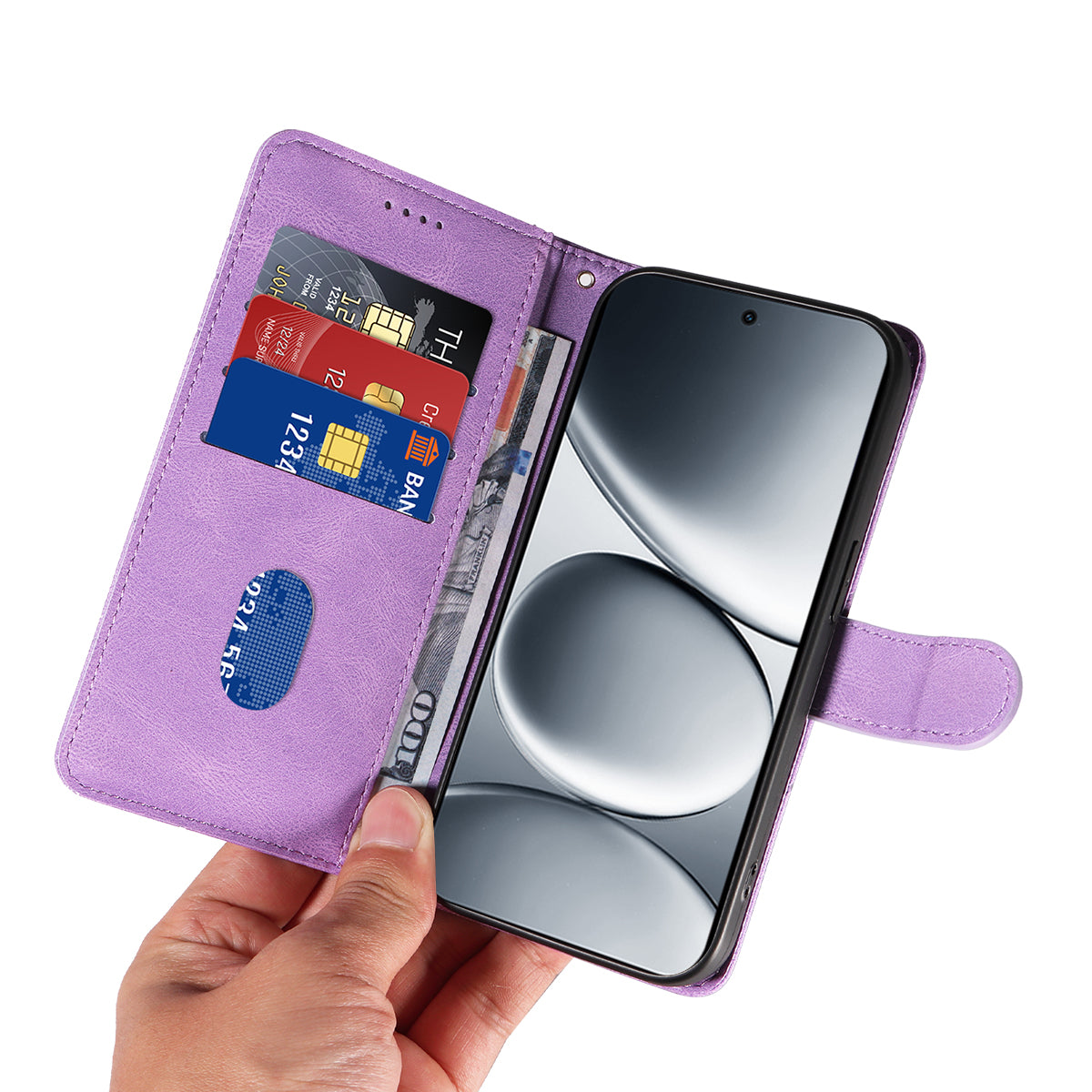 For Xiaomi Redmi Note 15 Pro 5G (Global) Wallet Case Leather Phone Cover Stand with Curved Line Design -  Light Purple